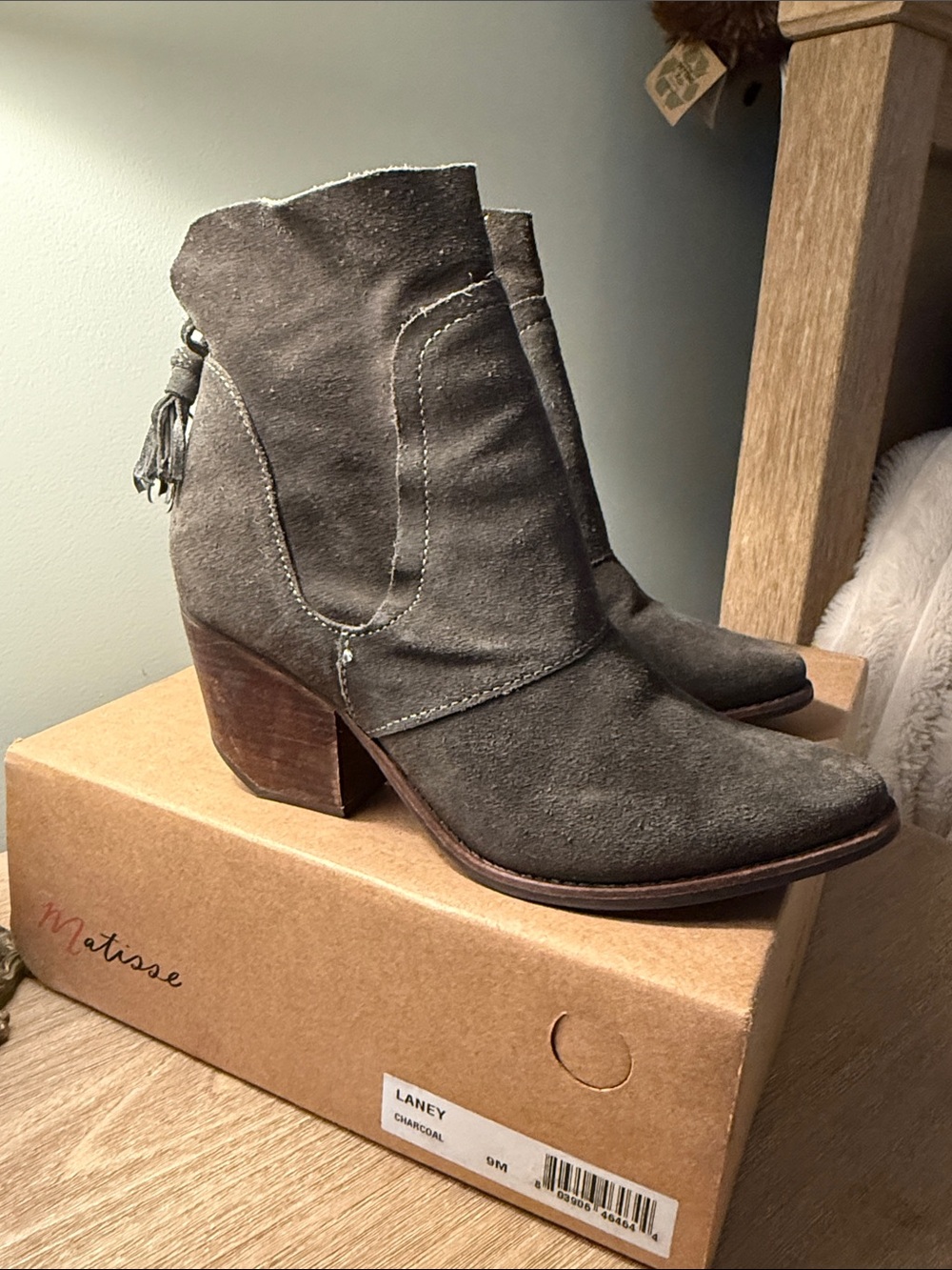 Matisse Laney Charcoal Suede Western Ankle Boots